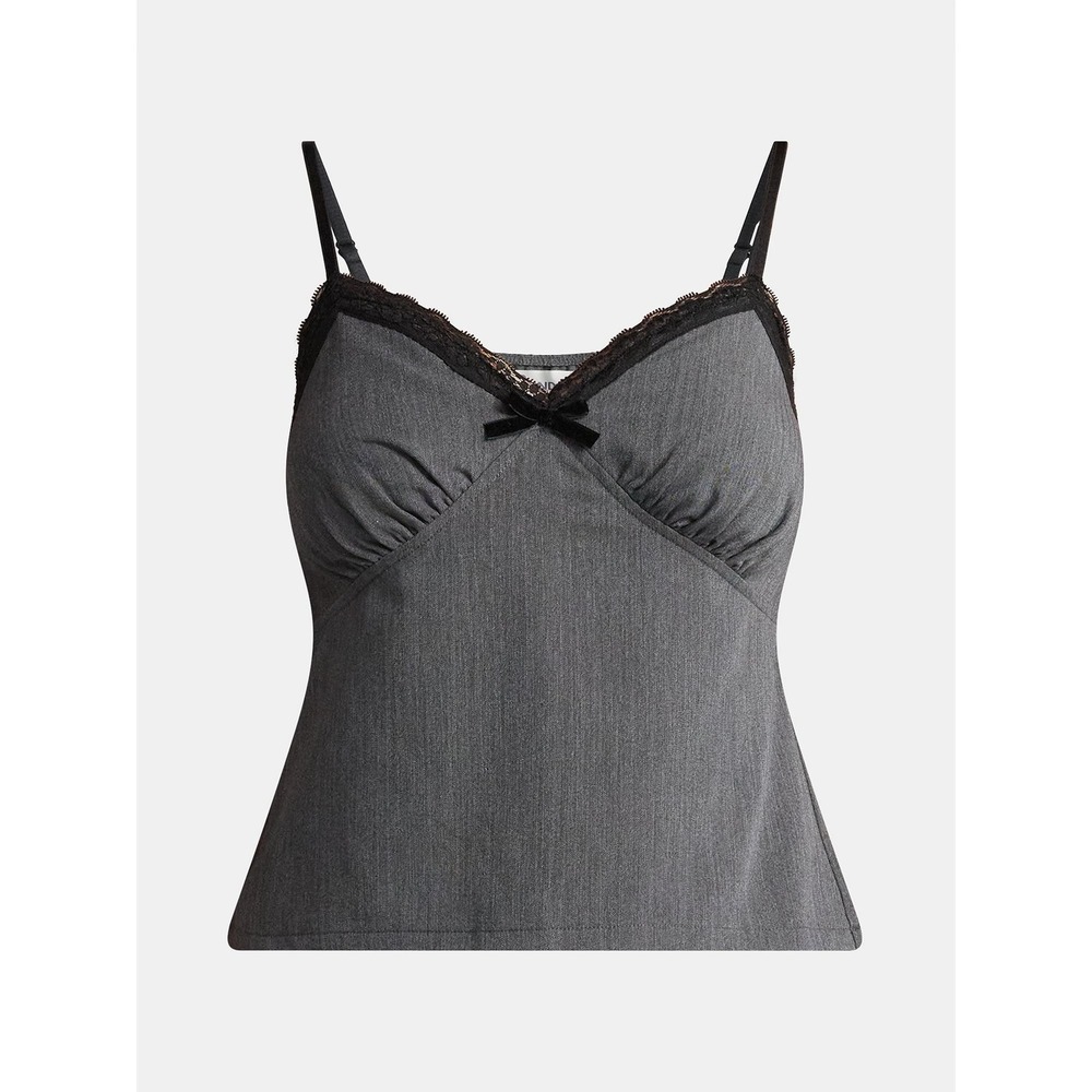Babydoll Y2K‎ Vibe Sweetheart Tank Top  XXL Charcoal Gray Cami Lace Trim 2XL NWT - Picture 2 of 10